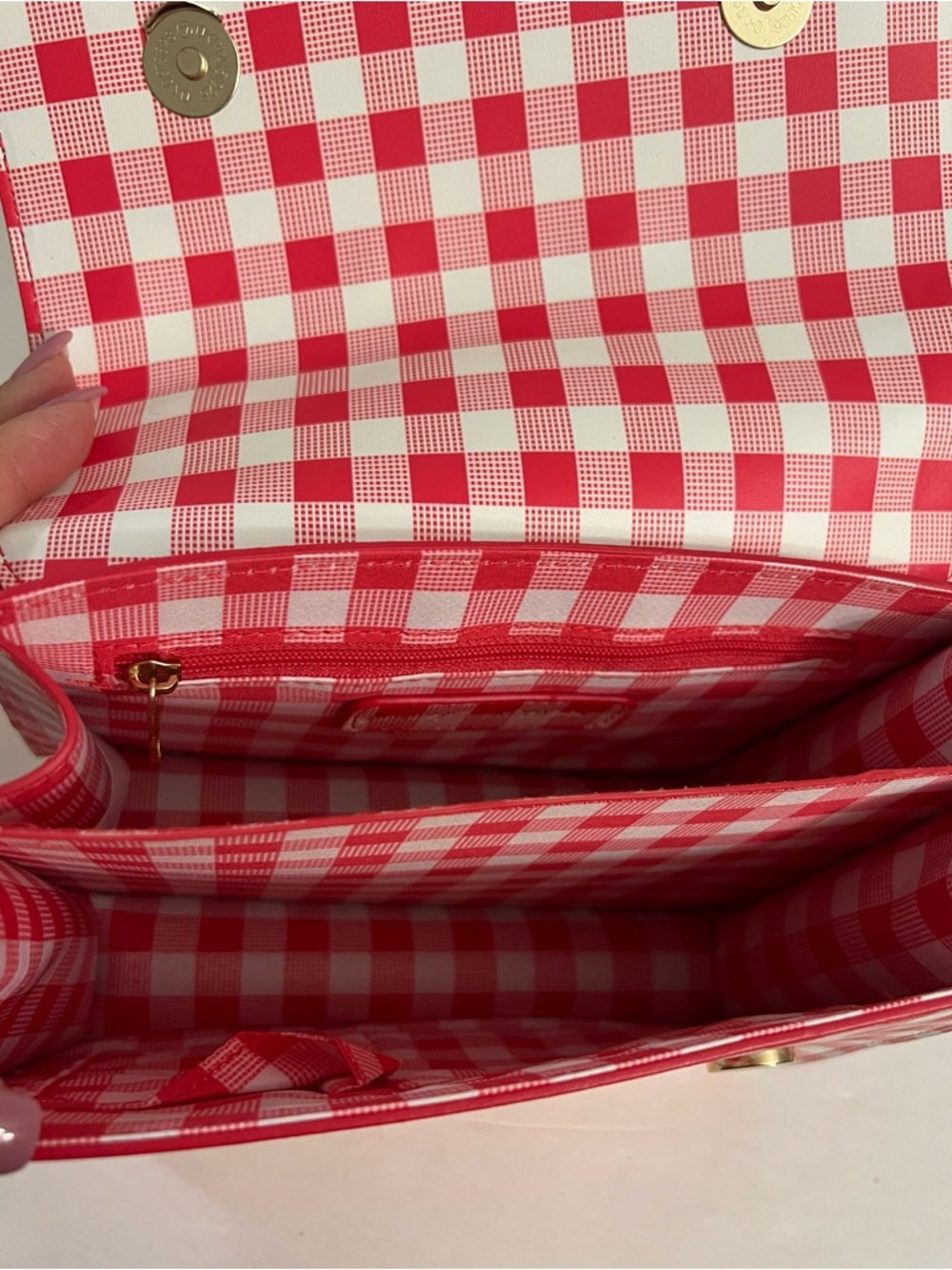 Betsey Johnson Red Gingham Strawberry Charm Crossbody Bag - Picture 9 of 16